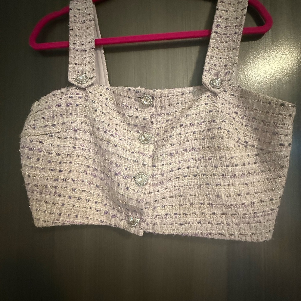 Aqua Brand Tweed Cropped Tank Top in Light Lavender Large